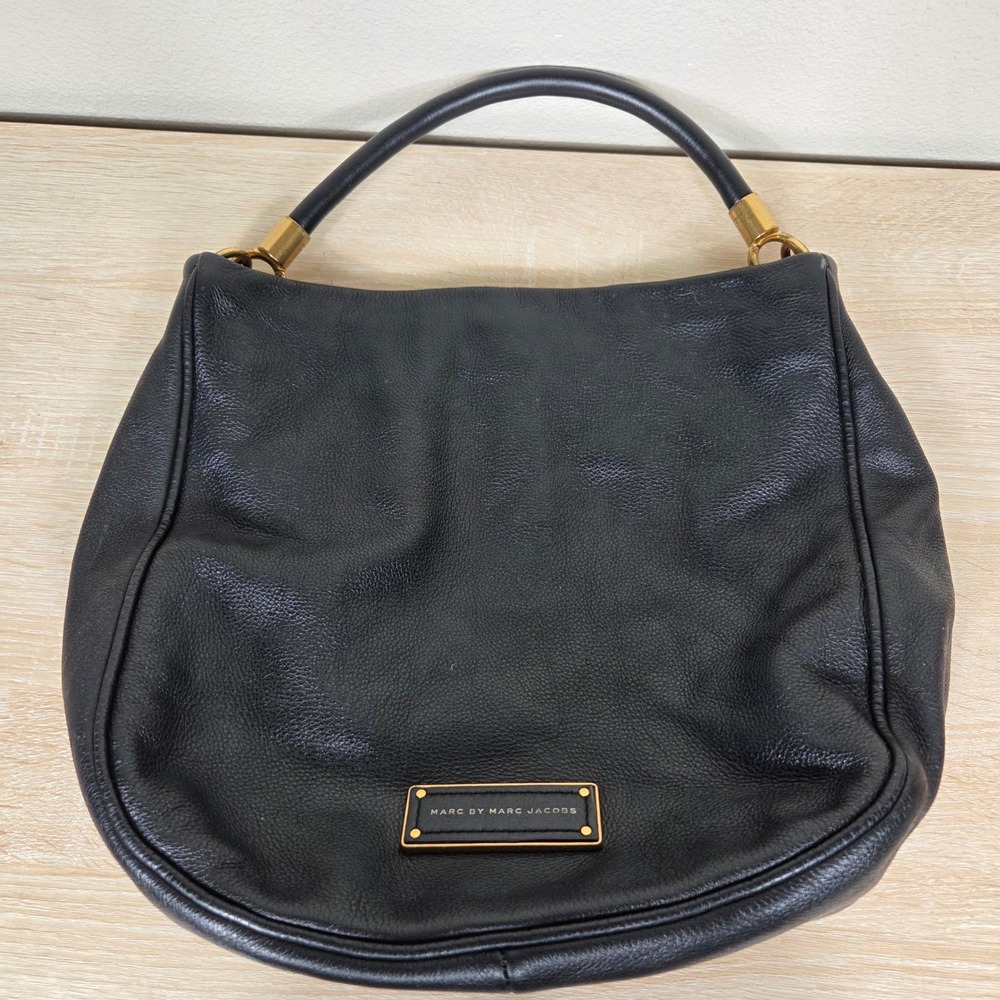 Marc by Marc Jacobs Black Pebbled Leather Hobo Bag Gold Hardware